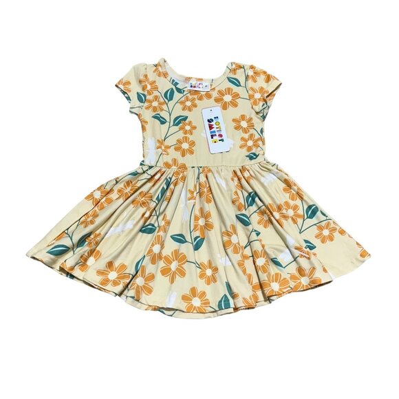 Dot Dot Smile NWT Girl’s Size 2T Yellow Flower Dragonfly Cap Sleeve Twirl Dress - Picture 1 of 6